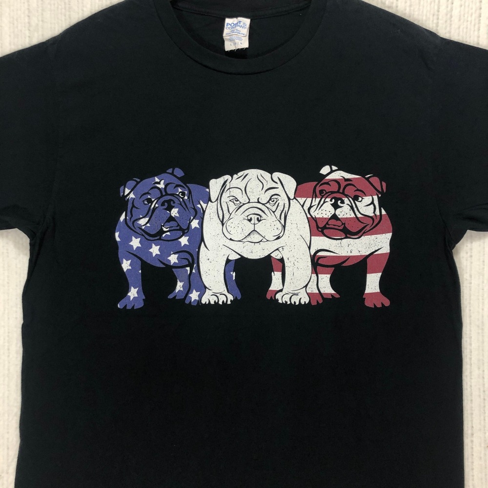 Black Bulldog American Flag Graphic Port & Company Mens T-Shirt Large PC450